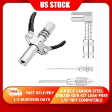 Heavy-Duty Carbon Steel Grease Gun Kit 4-Piece 1/8"NPT Leak-Free Connections