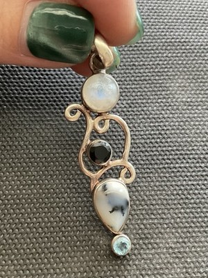 Arya 925 sterling silver multi-gemstone pendant Moonstone Ect Vintage Estate Je