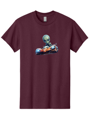 Alien-In-Go-Kart Mens Graphic Tee, 100% Cotton, Casual Summer Wear