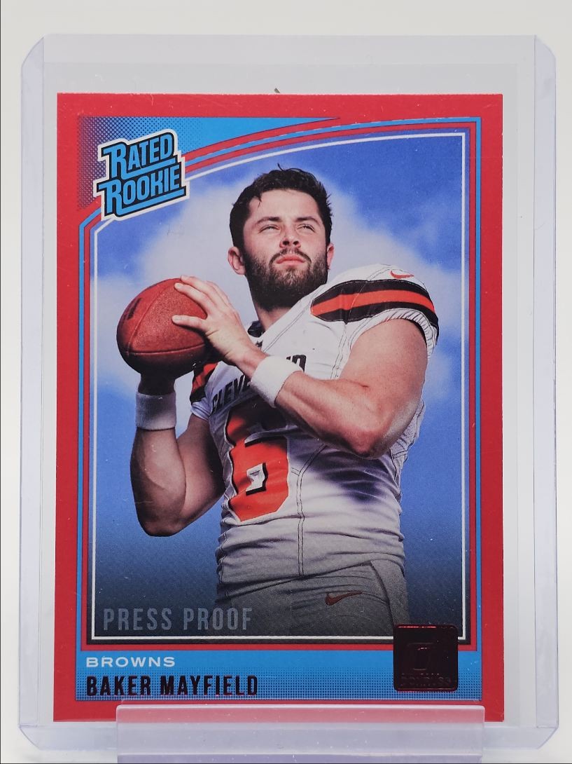 BAKER MAYFIELD 2018 DONRUSS RATED ROOKIE RED PRESS PROOF RC Q5540
