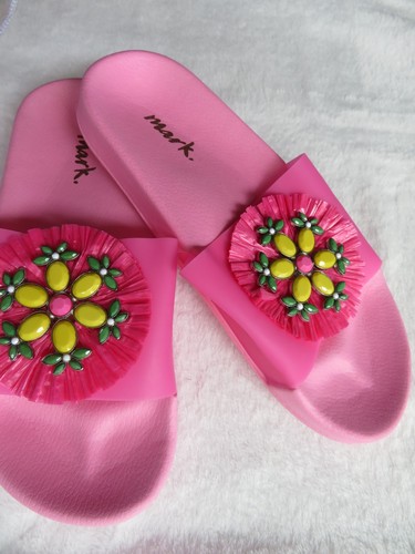 "Mark" Pool Slide Zehenstegsandale Pantolette Pantolette Damen rosa Strass Glitzer Gr. 7  - Bild 6 von 9