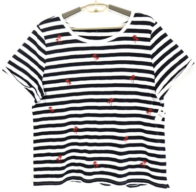 NWT TALBOTS Women's Cotton Tunic Top Short Sleeve Striped Palm Tree Size XL