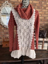 Altar’d State Cottagecore Flower Child Cowl Neck Dress (M) Rust Orange Lace Trim