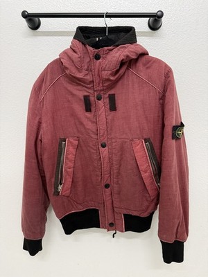 Stone Island Hooded Bomber Jacket Rose Pink Black Quilted Lining L