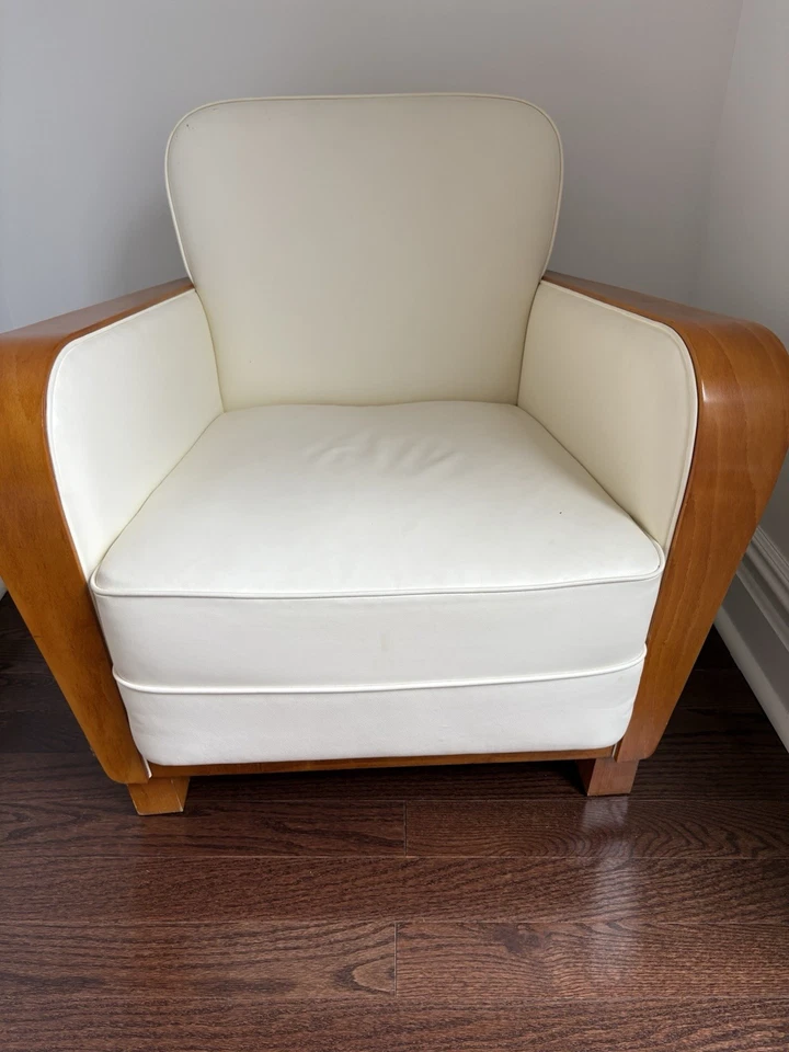 Sillón sueco Art Deco en abedul satinado con cuero blanco años 20-30 Foto 4 de 4