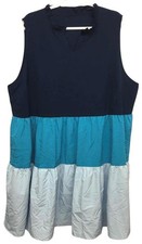 Shein curve 5XL dress blue color block v neck ruffle trim sleeveless