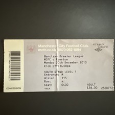 Manchester City v Everton(Premier League 2010/11) 20/12/2010 Match Ticket