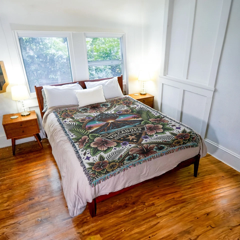 Hawaii Volcanos National Park Tattoo Style Blanket Woven from Cotton (72x54) - Image 3 of 4