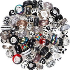 60 Pieces Large Hole Beads Spacer Bead Assorted European Craft Black