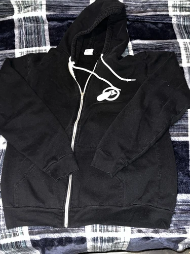 VETEMENTS Felpa nera con cappuccio zip Bomb Factory Deep Ellum Dallas Texas taglia XL