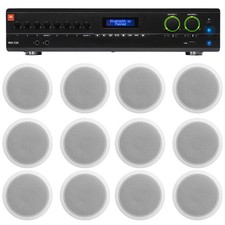JBL 2-Channel Amp 12 White 6" Ceiling Speakers For Restaurant/Bar/Office/Cafe