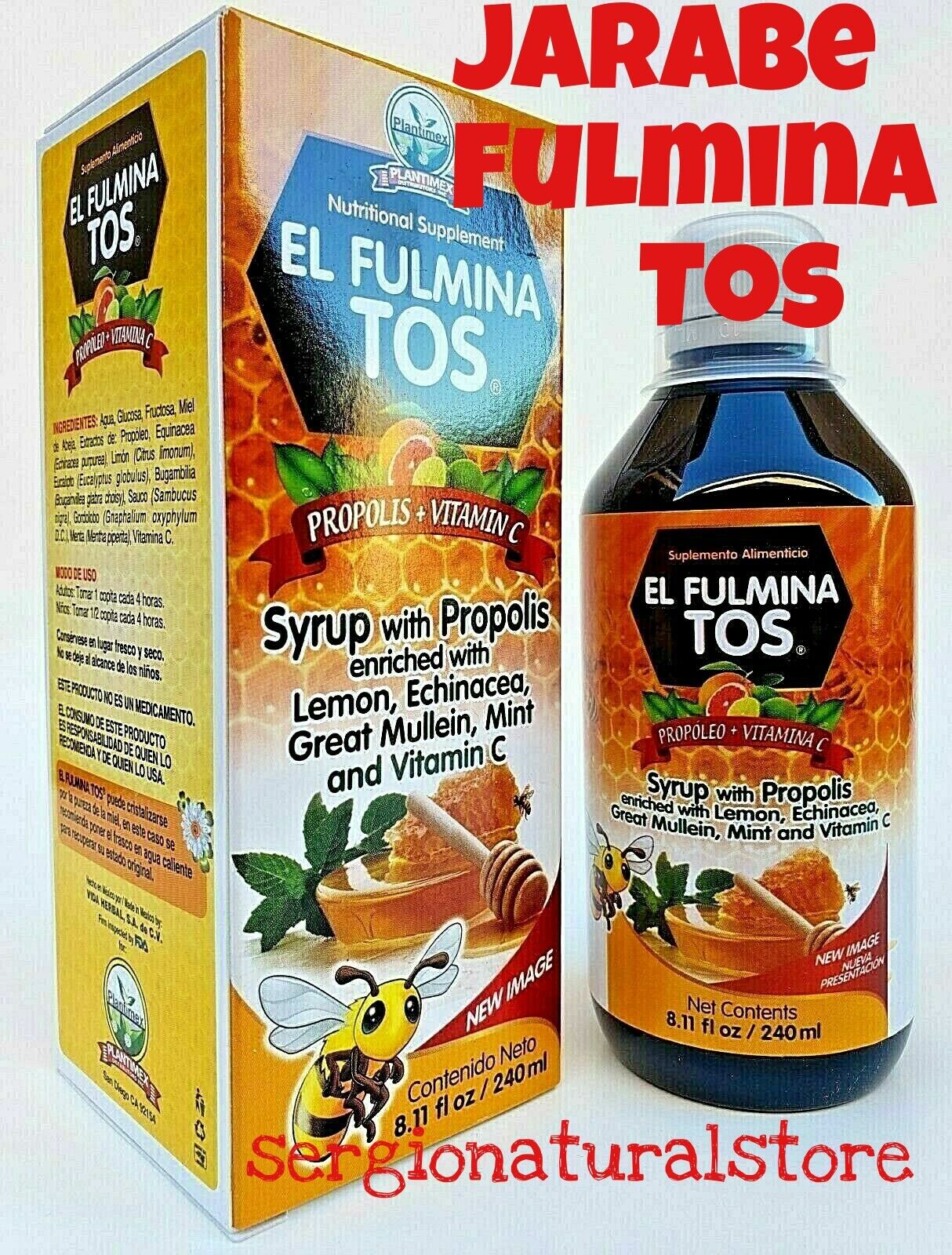 JARABE PARA LA TOS FULMINA TOS COUGH SYRUP 240 ML. EACH PROPOLEO EQUINACEA  LEMON