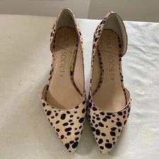 Sole Society Women’s Calf Hair Animal Print Kitten Heel Pumps Sz 7.5 d’ Or say