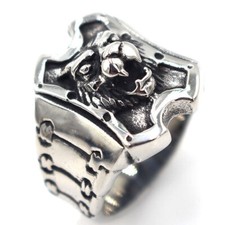 Vintage Lion King Head Armor Shield Ring Stainless Steel Men's Biker Punk Ring
