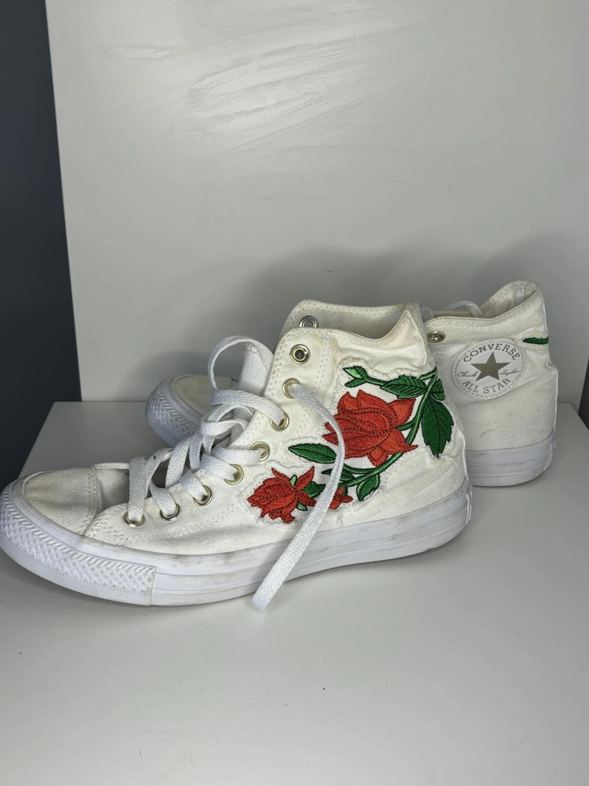 Sneakers Converse All Star bianche ricamate floreali UK 6 5 rosa Y2K