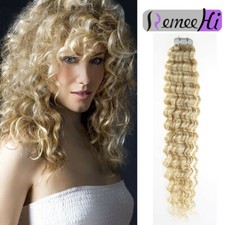 15"-32"Seamles Kinky Curly Weft Tape in Remy Human Hair Extensions 20PCS 50G