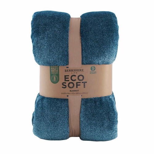 NEW Berkshire Life EcoSoft Plush Polyester Blanket Queen King Blue