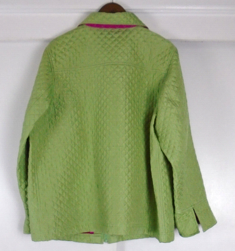 Quacker Factory 1X Silk Green Quilted Jacket Rhinestone Zipper Bling - Picture 2 of 9