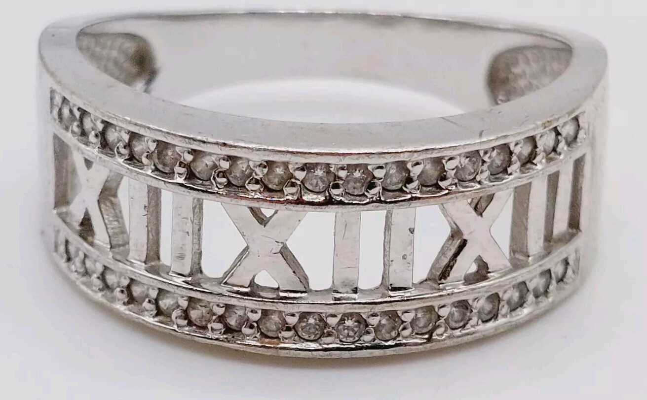 Sterling Silver Roman Numeral CZ Accent Band Ring Size 10 925