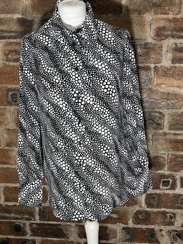M & S BLACK/WHITE SPOTTED L/S BLOUSE SIZE 10