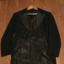 38R 1950s Vintage Peak Lapel Frock Blazer Tail Coat Jacket Men Black Peak Lapel