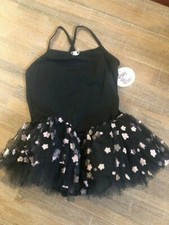 Poppy Plum leotard with built in tutu with pink floral appliques size medium