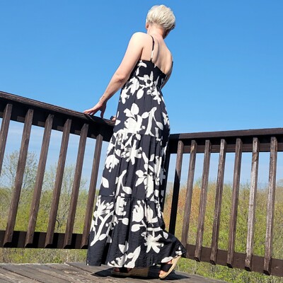 Nine West Maxi Dress Women's Medium Tiered Floral Boho Straps Lined Blac White | eBay Nine West Maxi Dress Women's Medium Tiered Floral Boho Straps Lined Blac White | eBay