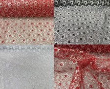 44"MESH LACE SILVER FLORAL EMBROIDERED FABRIC CRAFT DECOR TABLECLOTH WEDDING BTY
