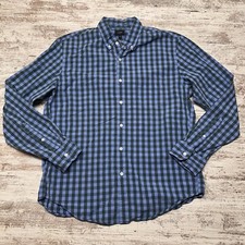 J Crew Shirt Mens Large Blue Gingham Long Sleeve Button Up Oxford Cotton Preppy
