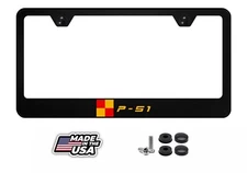 Ford Mustang Roush Black Metal License Plate Frame Cover Tag with P-51 Logo 