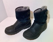 Ugg Waterproof Boots Fleece Ankle Lined Suede Top Girls Size 4 Black Fast Ship
