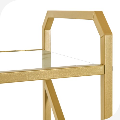 5 Shelf Gold Bookcase Bookshelf with Tempered Glass Shelves Storage Display Rack - Picture 7 of 10