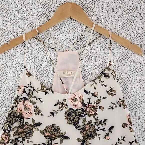 Lucylove High Neck Strappy Neckline Floral Mini Chiffon Dress M - Image 3 of 4