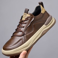 Comfort Mens Low Top Sports Shoes Board Lace Up Leather Sneakers Walking Leisure