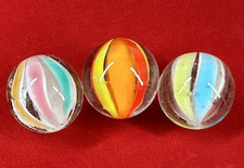 3 BEACH BALL 16mm 5/8" Red, Yellow, Orange, Blue Handmade Art ReGlass Marbles