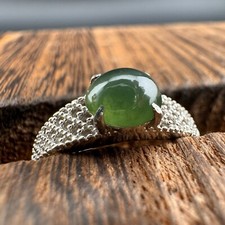 Adjustable Grade A Burma Jadeite Ring with S925 Sterling Silver Natural Gemstone