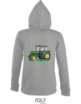 Kapuzen-Jacke, Hoodie, Sweat mit Traktor ''John Deere T140'', Schwarz und grau