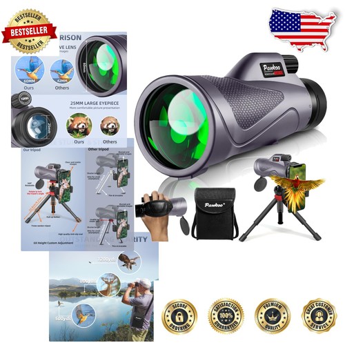 12x60 High-Powered Monocular Telescope with Smartphone Adapter & Tripod