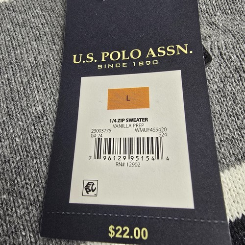 Us Polo Assn Men's Large Ivory Black 1/4 Quarter Zip Cotton Sweater Pullover - Picture 6 of 19