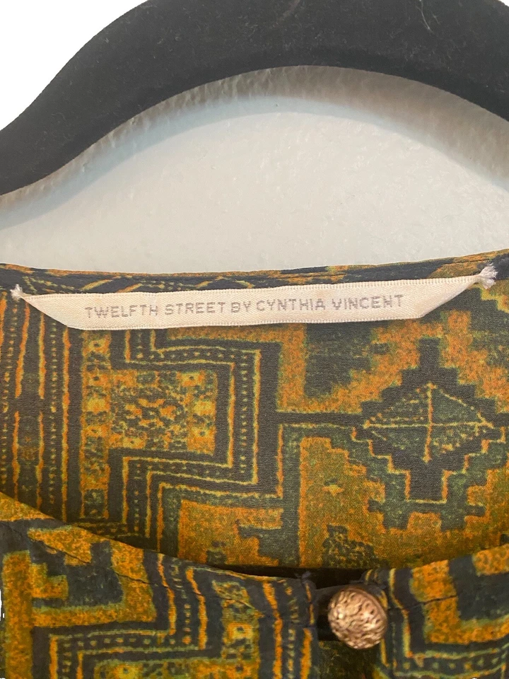 Vestido Twelveth Street By Cynthia Vincent Maxi Transparente Boho Verde Oliva Multi Foto 3 de 4