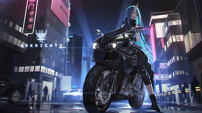 Anime girls arknights hoshiguma motorcycle night oni Playmat Game Mat Desk