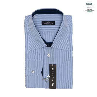 Luxus Gerlin Gestreiftes Hemd Blau Alumo Baumwolle 16 - 41 2AA Zilli