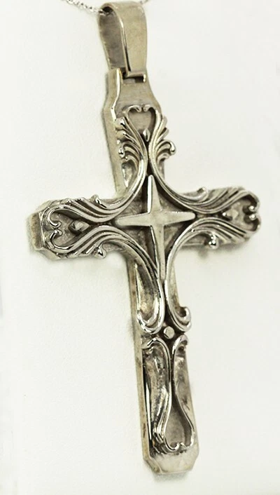 Крест ручной работы из стерлингового серебра 925 пробы с родиевым покрытием декоративный дизайн большой тяжелый  - Изображение 3 из 4