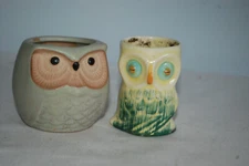 2 Ceramic /pottery Owl Votive Tea Light Candle Holder Mini Planter Potpourri