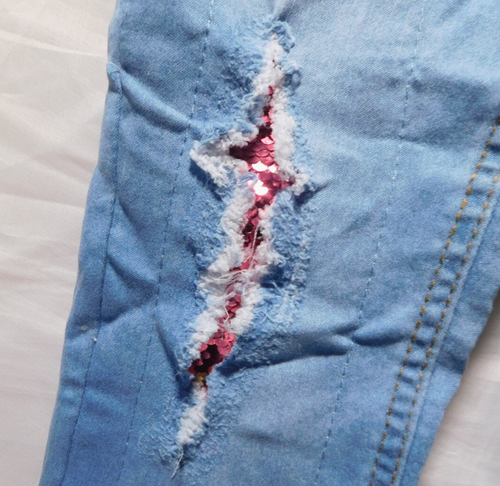Pink Velvet Women Jeans Size 14 Distressed Pink Sequins Skinny Fit NWT - Picture 2 of 22