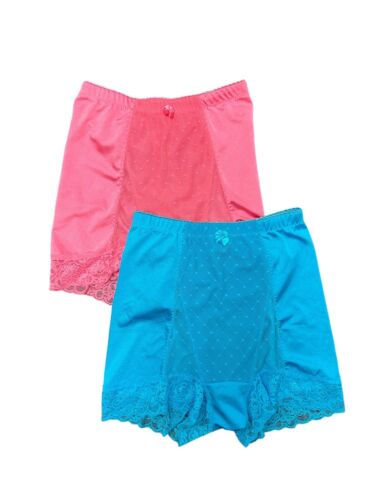 2 Pair Rhonda Shear Pin Up High Waist Satin Lace HOT PINK And Blue Small Panties - Picture 1 of 14