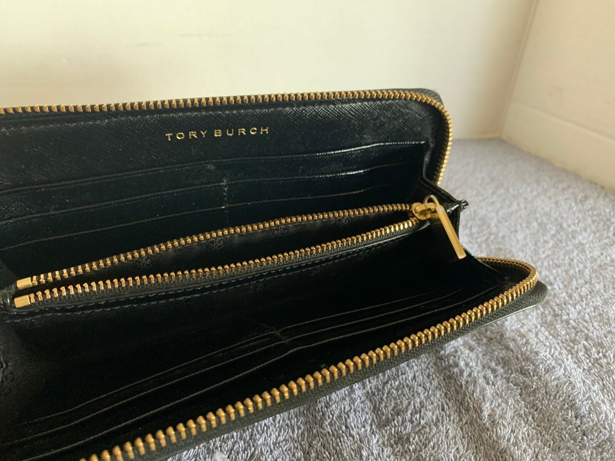 ☆☆Tory Burch☆☆ 24SS Logo Robinson Card Wallet Black 8407 Robinson Printed Top-Zip Card Case: Women's Designer Card