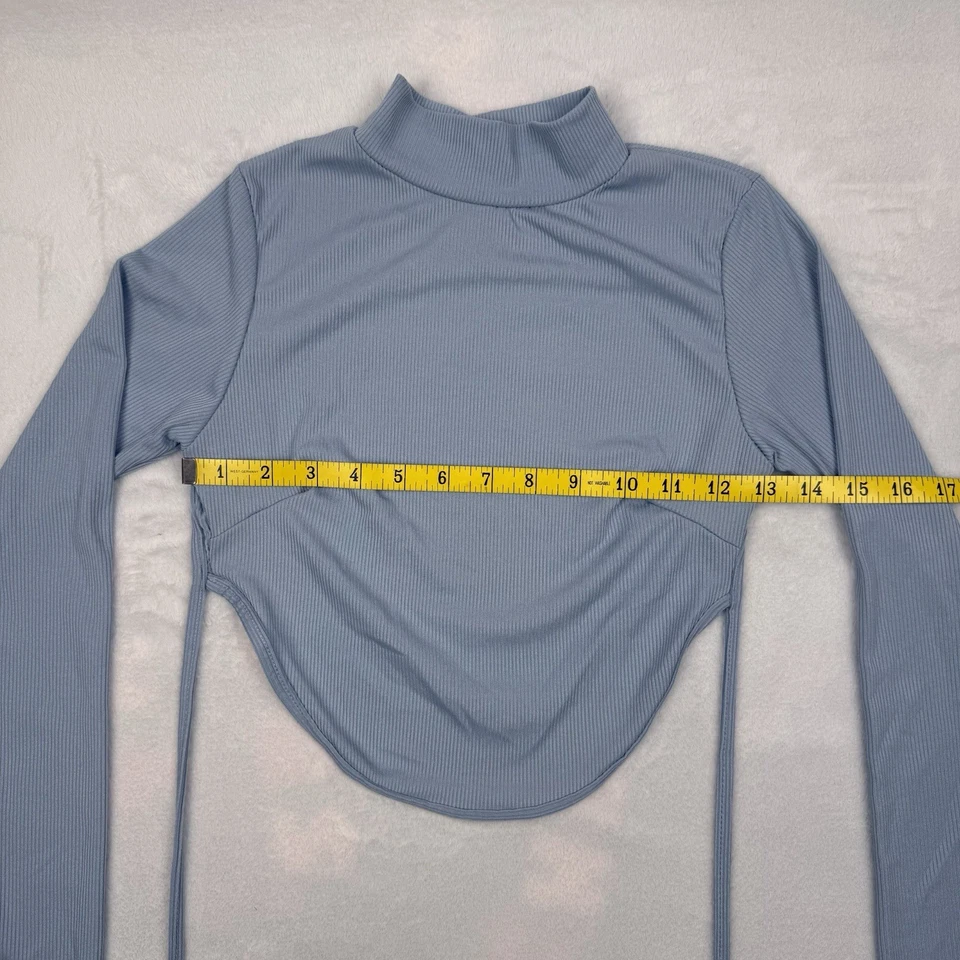 Nasty Gal Топ 4 синий длинным рукавом укороченный Топ насмешливый черепаха шеи открытый назад Midriff галстук - Изображение 4 из 4