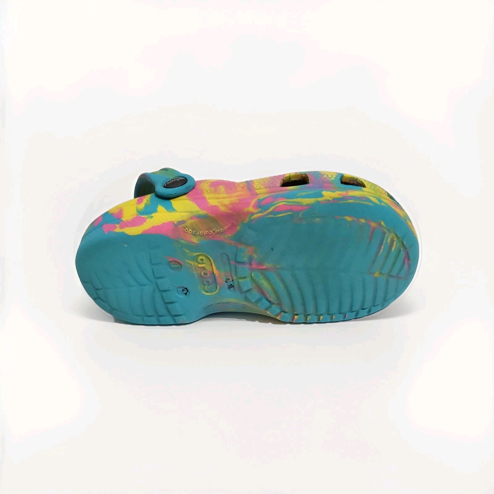 Classic Digital Aqua Multi Colored Marbled Tie Dye Crocs Clogs Kids J2 Maintaine image 10