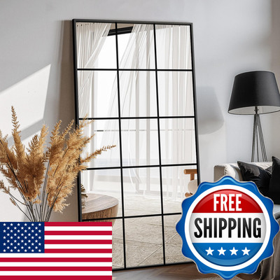Lawada Large Window Pane Full Length Mirror For Wall 28X55 Black Rectangular